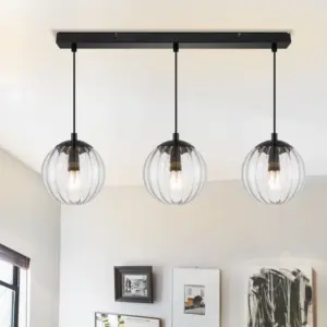 COSYLYTE Kingston 3 Light  Ribbed Glass Pendant Light