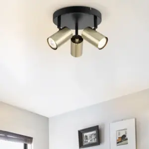 COSYLYTE Grafton 3 Light Modern Brushed Brass Spotlight with Matt Black Base