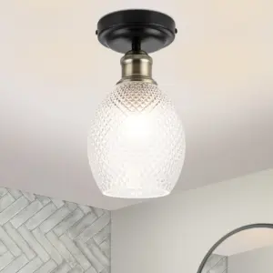 COSYLYTE Auburn Bathroom Faceted Glass Ceiling Flush Light