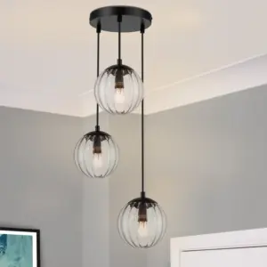 COSYLYTE Kingston 3 Light  Ribbed Glass Pendant Light