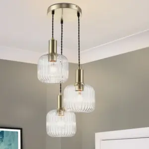 COSYLYTE Maple 3 Light Ribbed Glass Cluster Pendant Light